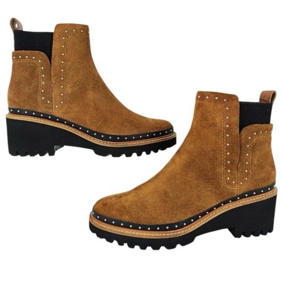 Dolce Vita Huey Studded Suede Platform Bootie Brown Size 5.5 Pull-On - Picture 1 of 11